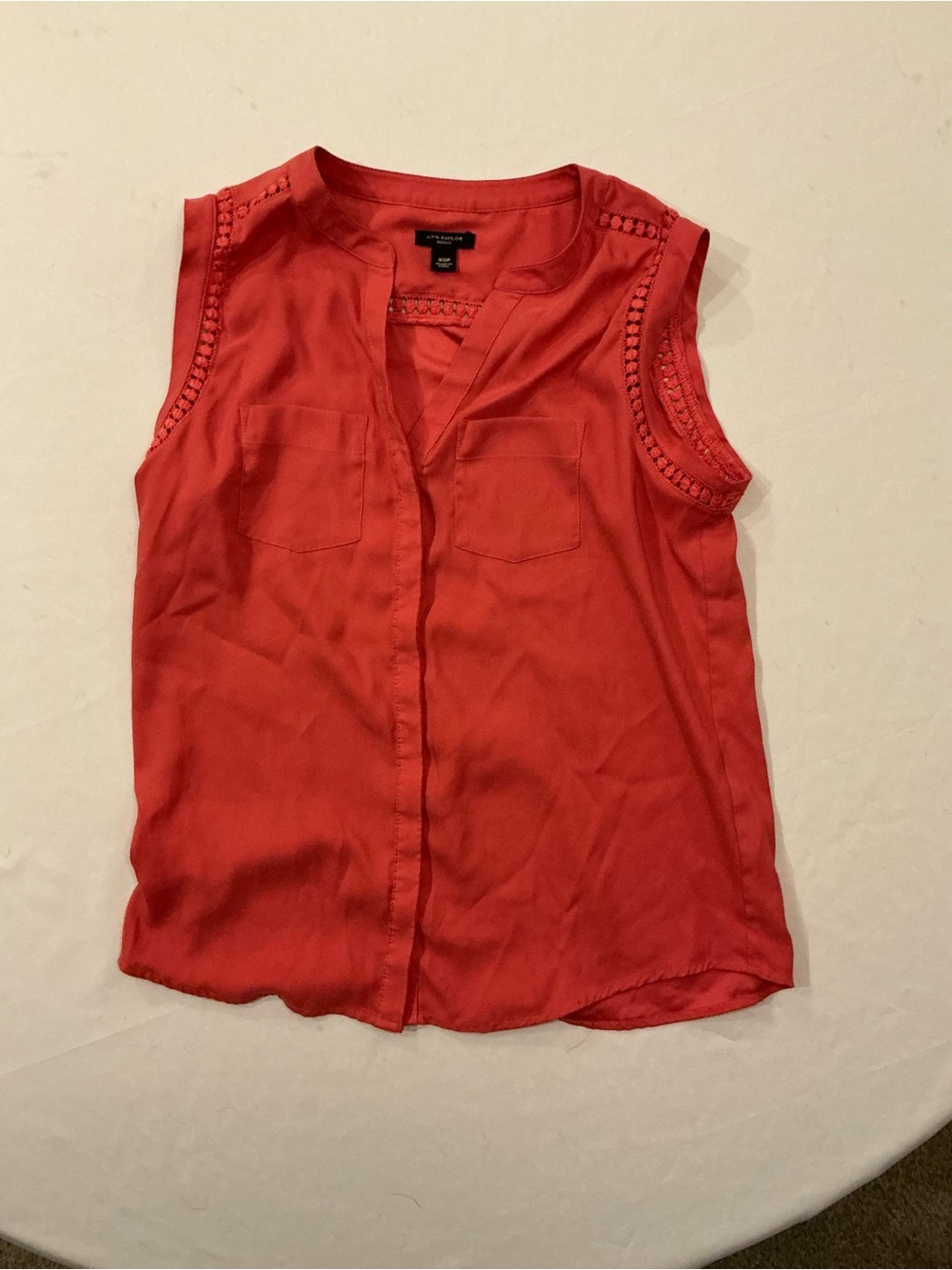 Ann Taylor Coral-Red Sleeveless V-Neck Pocket Camisole